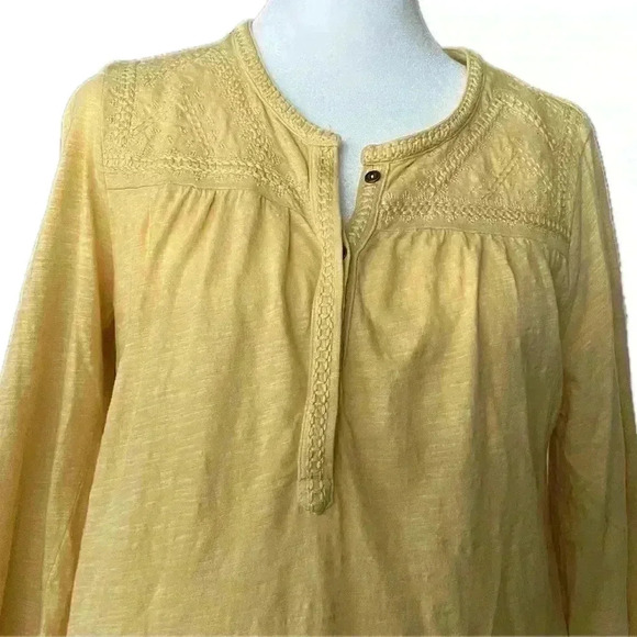 Lucky Brand Henley style Embroidered Shirt Yellow Top - Picture 6 of 8